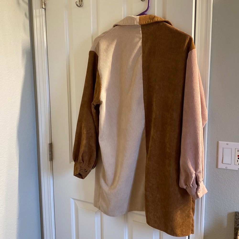 Color Block Corduroy Shirt Dress